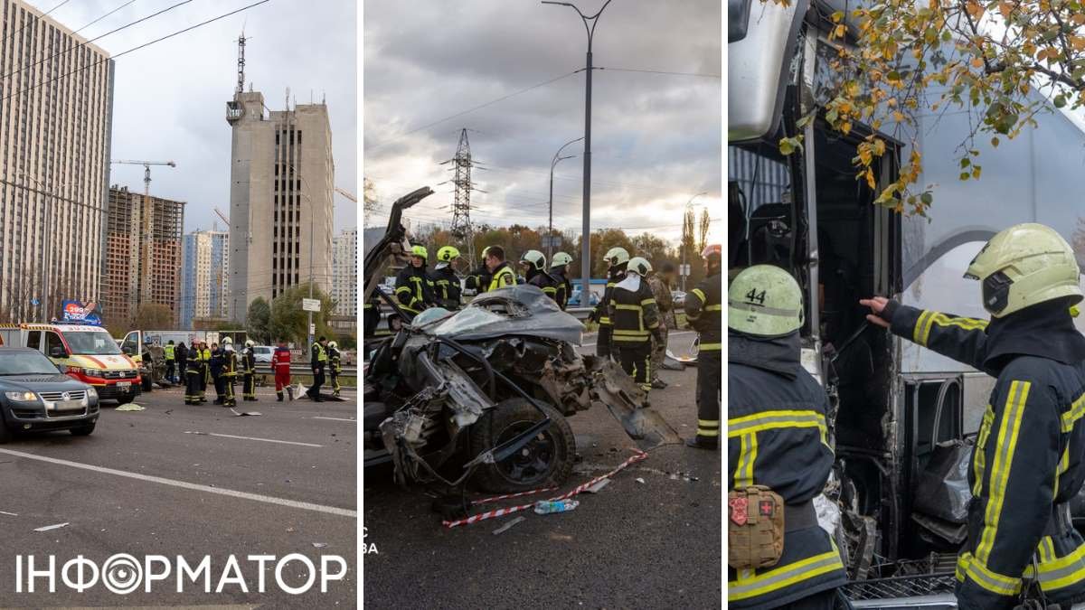 Рятувальникам довелося вирізали загиблого з автівки у шокуючій аварії з автобусом у Києві