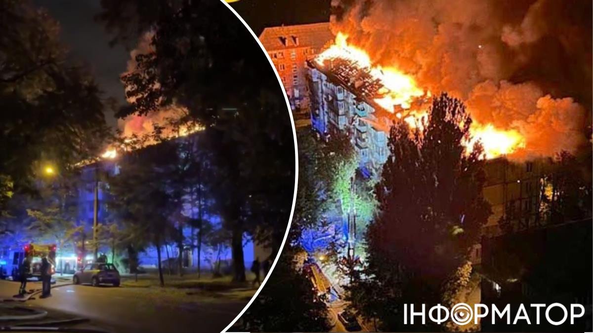 Пожежа на Нивках у Києві: дах хрущовки загорівся, мов сухостій