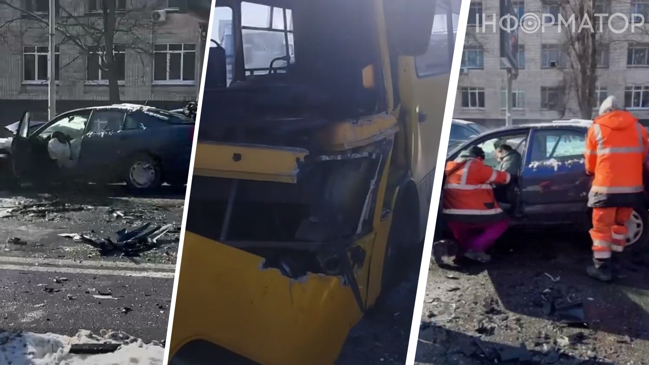 Київ опинився в заторах через незвичний інцидент: маршрутка в аварії та автомобільний кегельбан.