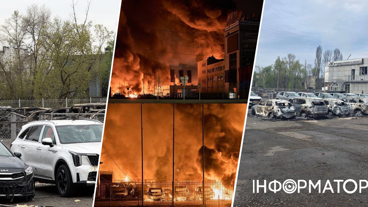 У Києві після ворожого удару — автосалони зруйновано, десятки авто спалено, охоронці загинули