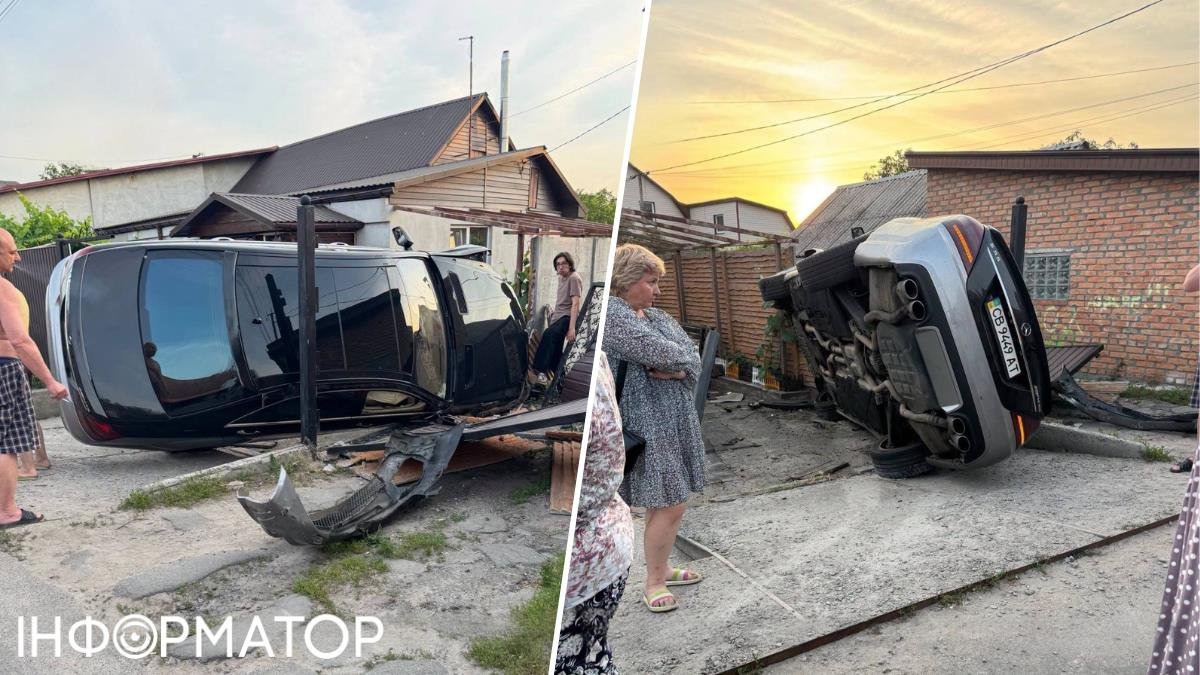 П’яний водій під Києвом лишив машину набік посеред чиєїсь присадибної ділянки