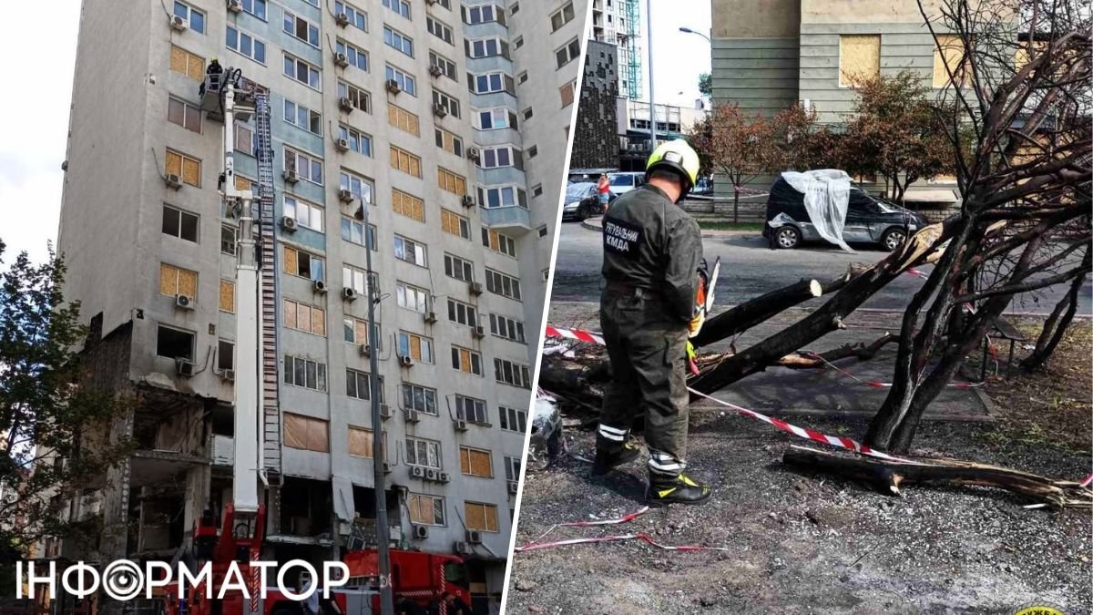 Експерти маркують і вивчають будинок на Дарниці після влучання ракети в його перший поверх