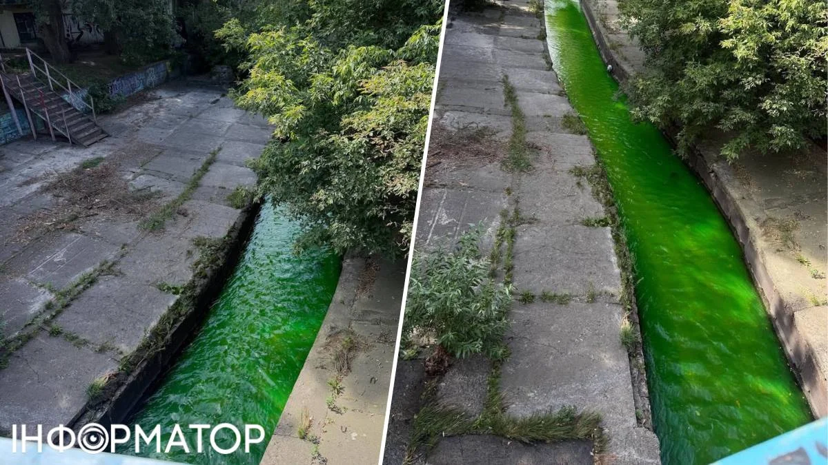 Річка Либідь несподівано засяяла неоновим салатовим відтінком — вода раптом змінила колір