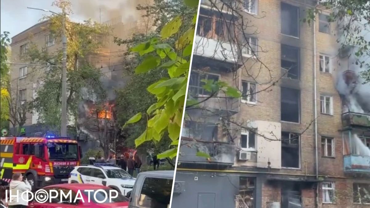 На Солом’янці уламки безпілотника влучили у житловий будинок, палає хрущовка з першого по третій поверх